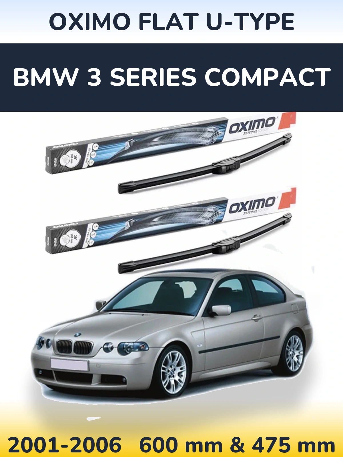 Комплект передних дворников Oximo Flat U-type 600 & 475 мм для BMW 3 Series Compact 2001-2006