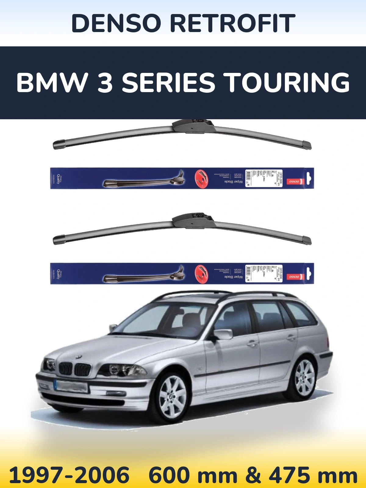 Komplet przednich wycieraczek Denso Retrofit 600 & 475 mm do BMW Seria 3 Touring 1997-2006