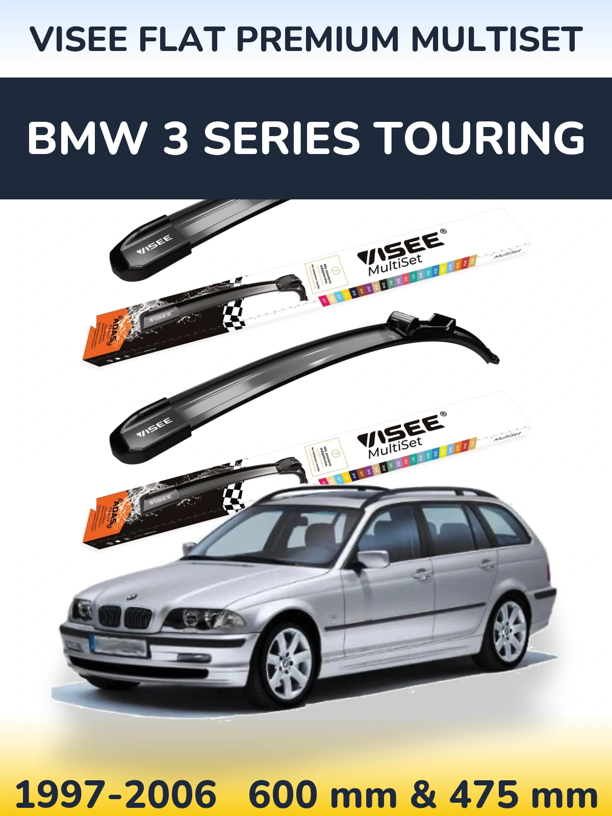 Komplet przednich wycieraczek VISEE FLAT PREMIUM MultiSet 600 & 475 mm do BMW Seria 3 Touring 1997-2006