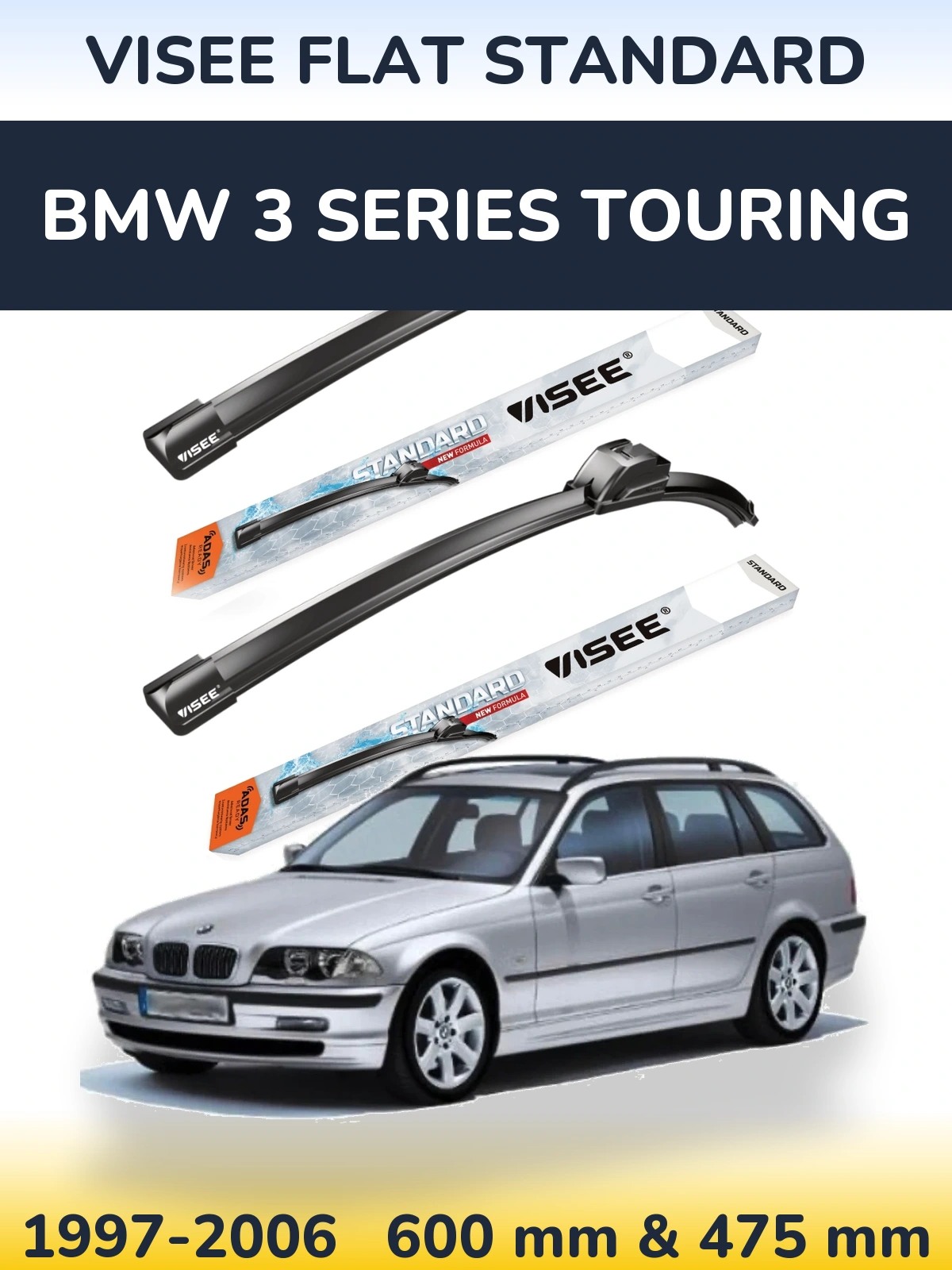 Комплект передних дворников VISEE FLAT STANDARD 600 & 475 мм для BMW 3 Series Touring 1997-2006