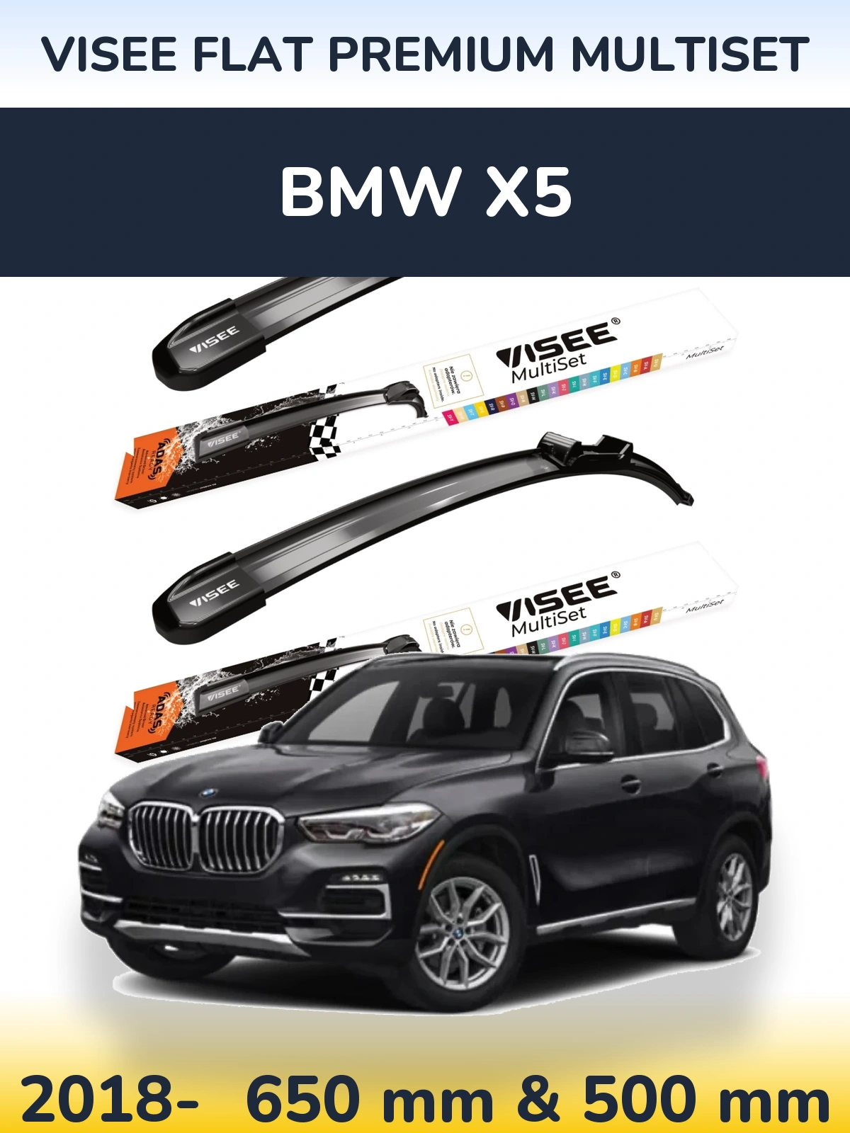 Komplet przednich wycieraczek VISEE FLAT PREMIUM MultiSet 650 & 500 mm do BMW X5 2018-2026