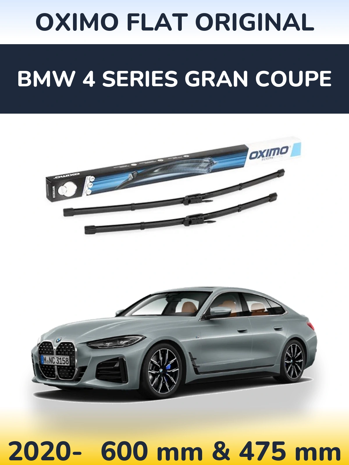 Комплект передних дворников Oximo Flat Original 600 & 475 мм для BMW 4 Series Gran Coupe 2020-2026