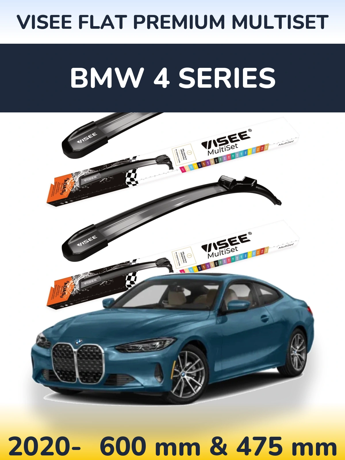 Front wiper blade set VISEE FLAT PREMIUM MultiSet 600 & 475 mm for BMW 4 Series 2020-2026