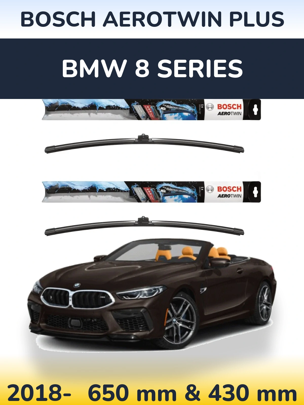 Комплект передних дворников BOSCH AeroTwin Plus 650 & 430 мм для BMW 8 Series 2018-2026