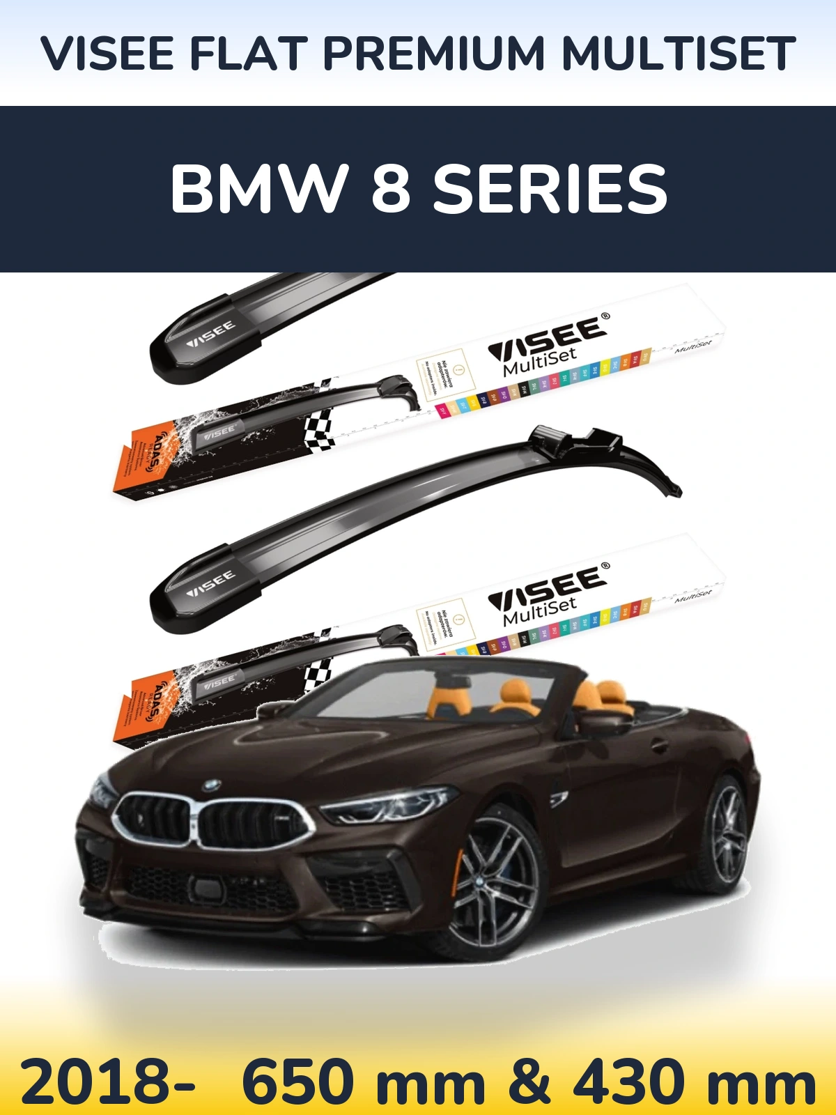Komplet przednich wycieraczek VISEE FLAT PREMIUM MultiSet 650 & 430 mm do BMW Seria 8 2018-2026