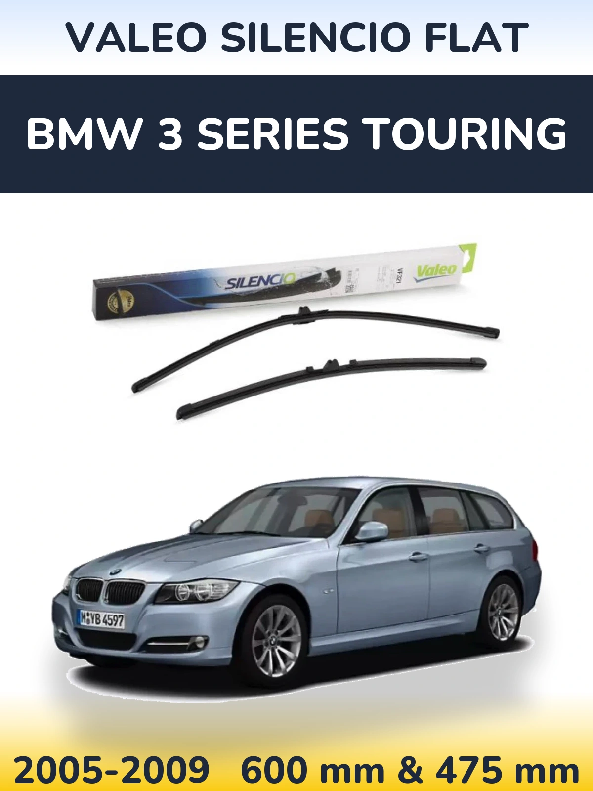 Komplet przednich wycieraczek Valeo Silencio Flat 600 & 475 mm do BMW Seria 3 Touring 2005-2009
