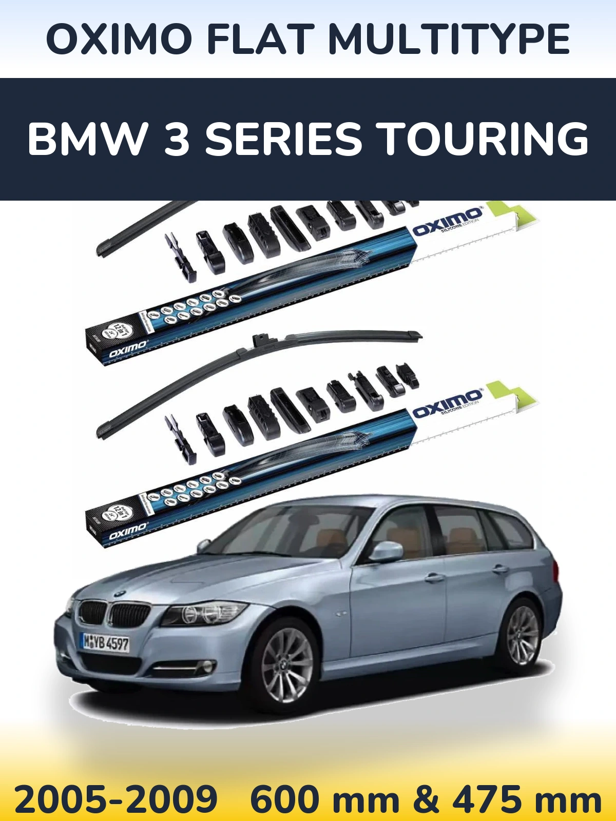 Комплект передних дворников Oximo Flat MultiТипe 600 & 475 мм для BMW 3 Series Touring 2005-2009
