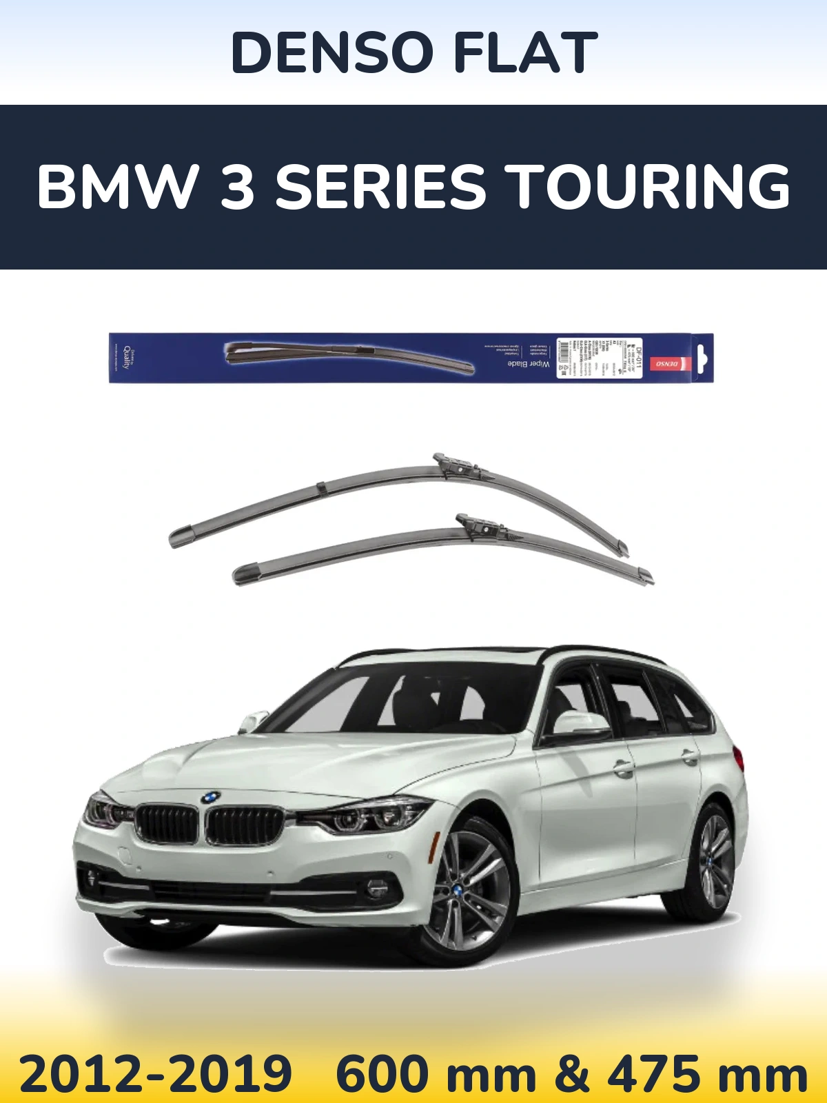 Комплект передніх щіток Denso Flat 600 & 475 мм для BMW 3 Series Touring 2012-2019