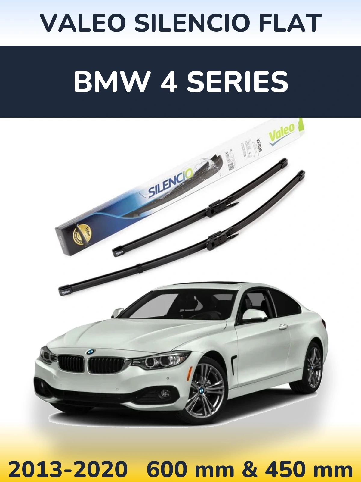 Front wiper blade set Valeo Silencio Flat 600 & 450 mm for BMW 4 Series 2013-2020