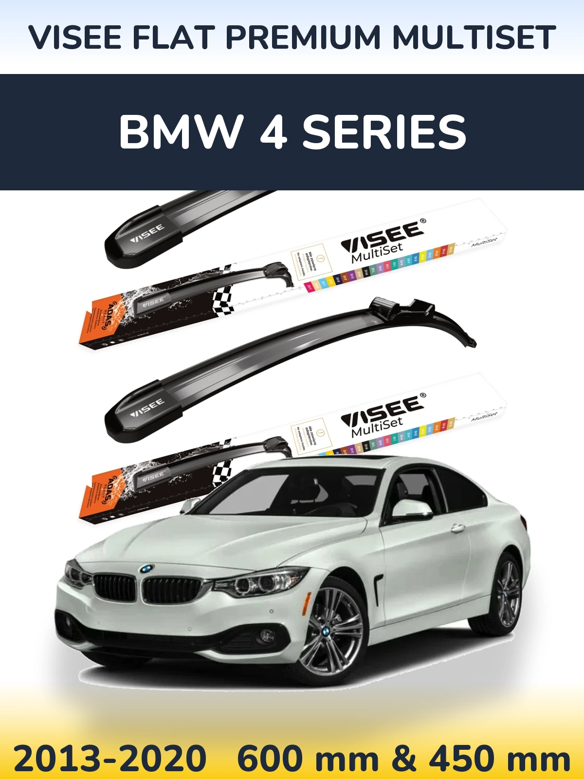 Front wiper blade set VISEE FLAT PREMIUM MultiSet 600 & 450 mm for BMW 4 Series 2013-2020