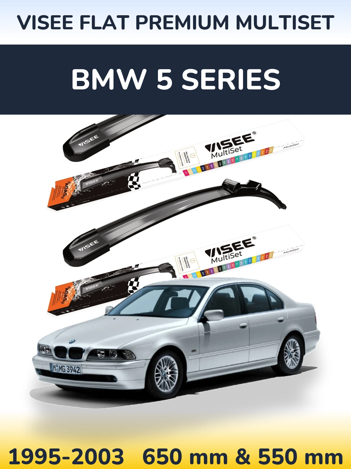 Komplet przednich wycieraczek VISEE FLAT PREMIUM MultiSet 650 & 550 mm do BMW Seria 5 1995-2003