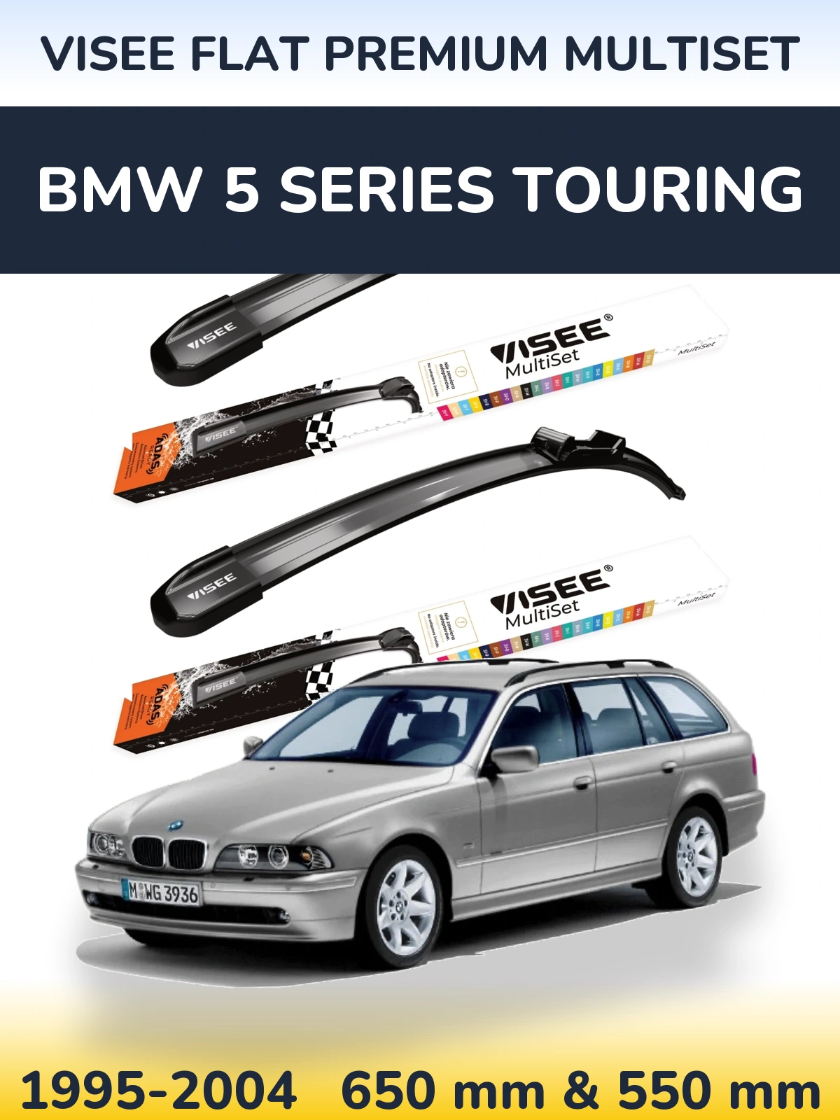 Komplet przednich wycieraczek VISEE FLAT PREMIUM MultiSet 650 & 550 mm do BMW Seria 5 Touring 1995-2004