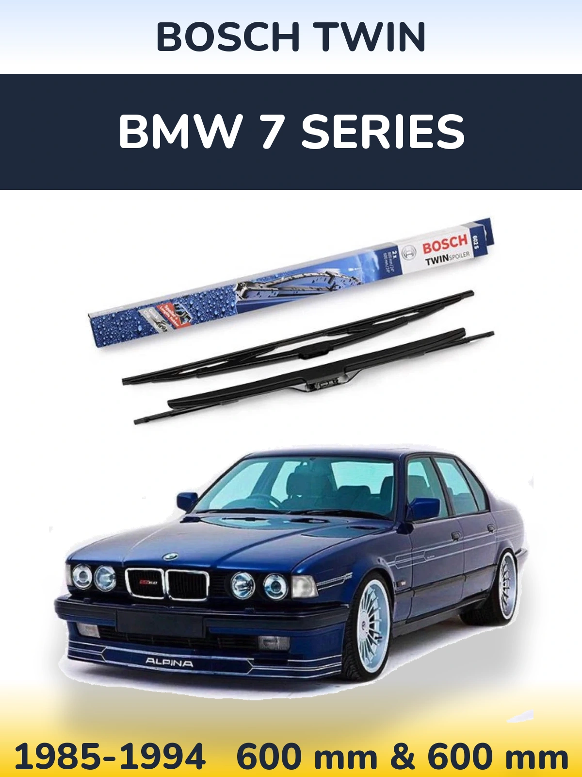 Front wiper blade set BOSCH Twin 600 & 600 mm for BMW 7 Series 1985-1994