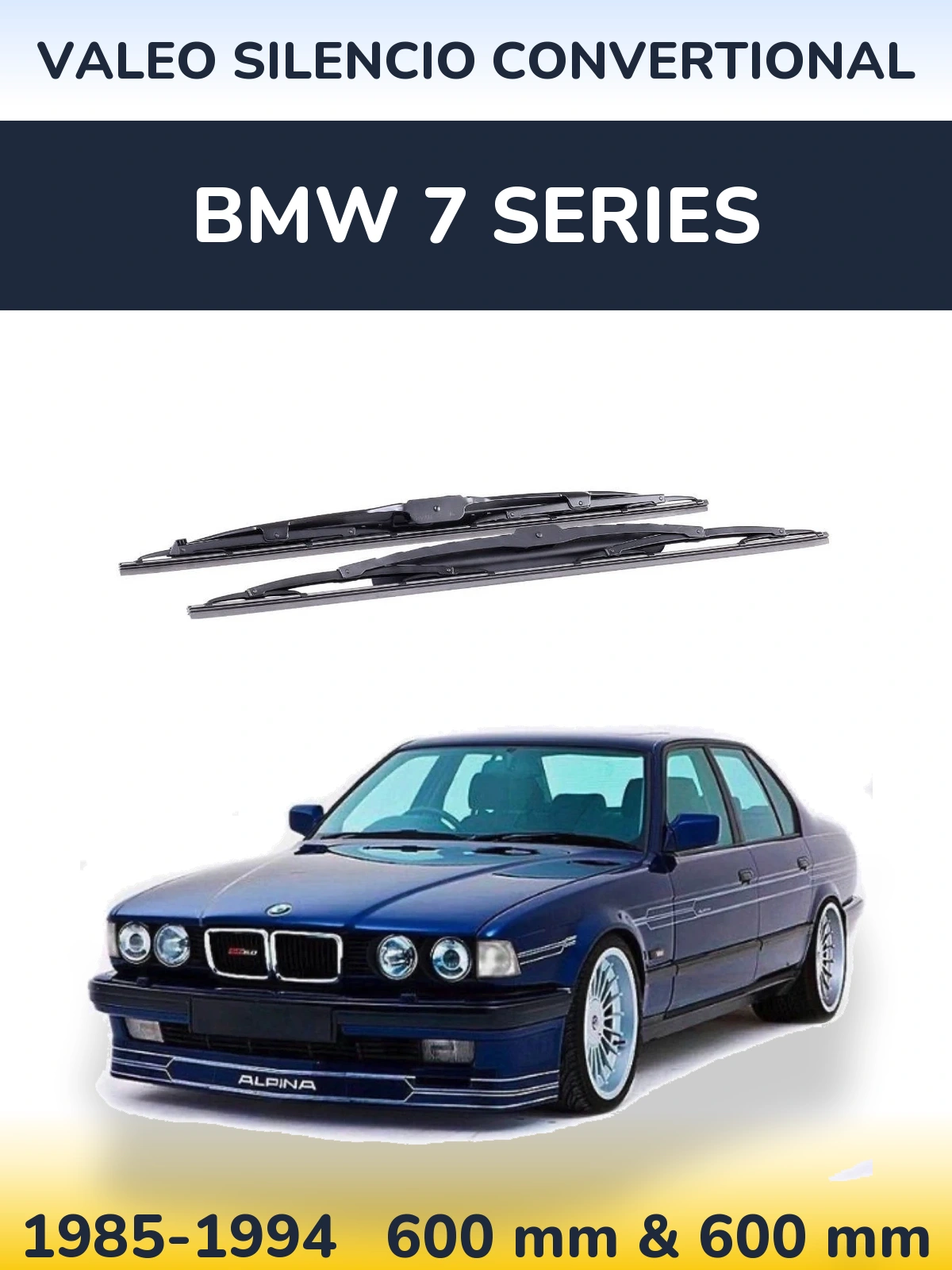 Front wiper blade set Valeo Silencio Convertional 600 & 600 mm for BMW 7 Series 1985-1994