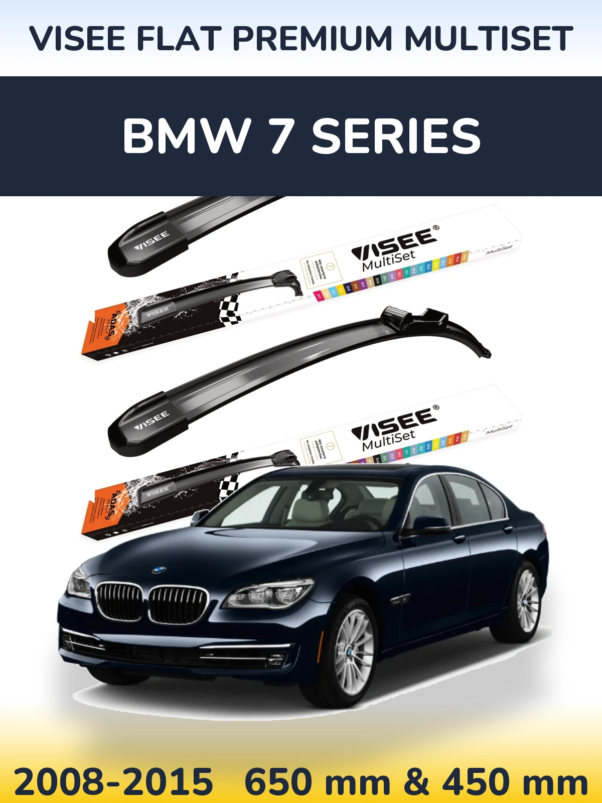 Комплект передних дворников VISEE FLAT PREMIUM MultiSet 650 & 450 мм для BMW 7 Series 2008-2015