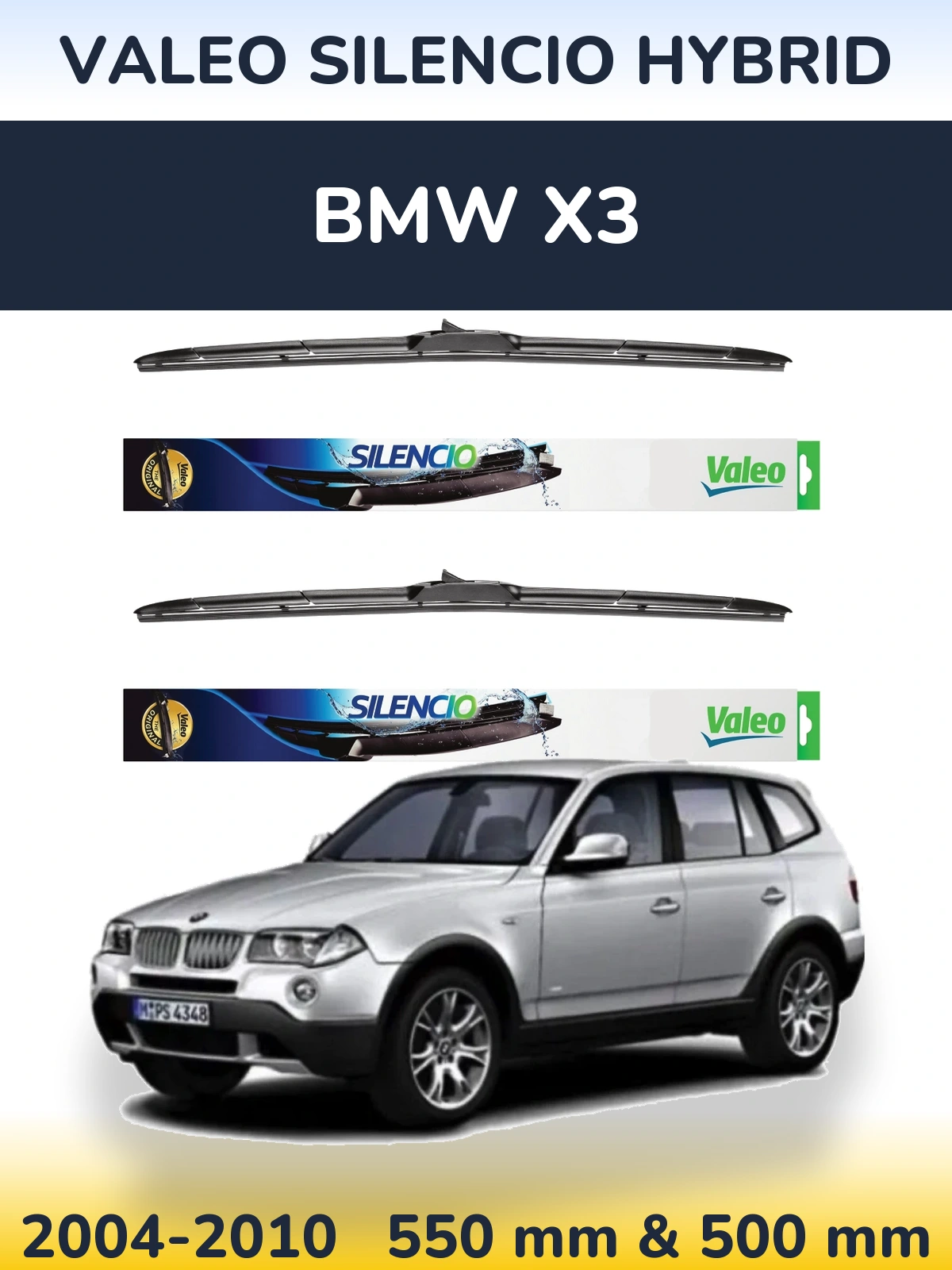 Komplet przednich wycieraczek Valeo Silencio Hybrid 550 & 500 mm do BMW X3 2004-2010