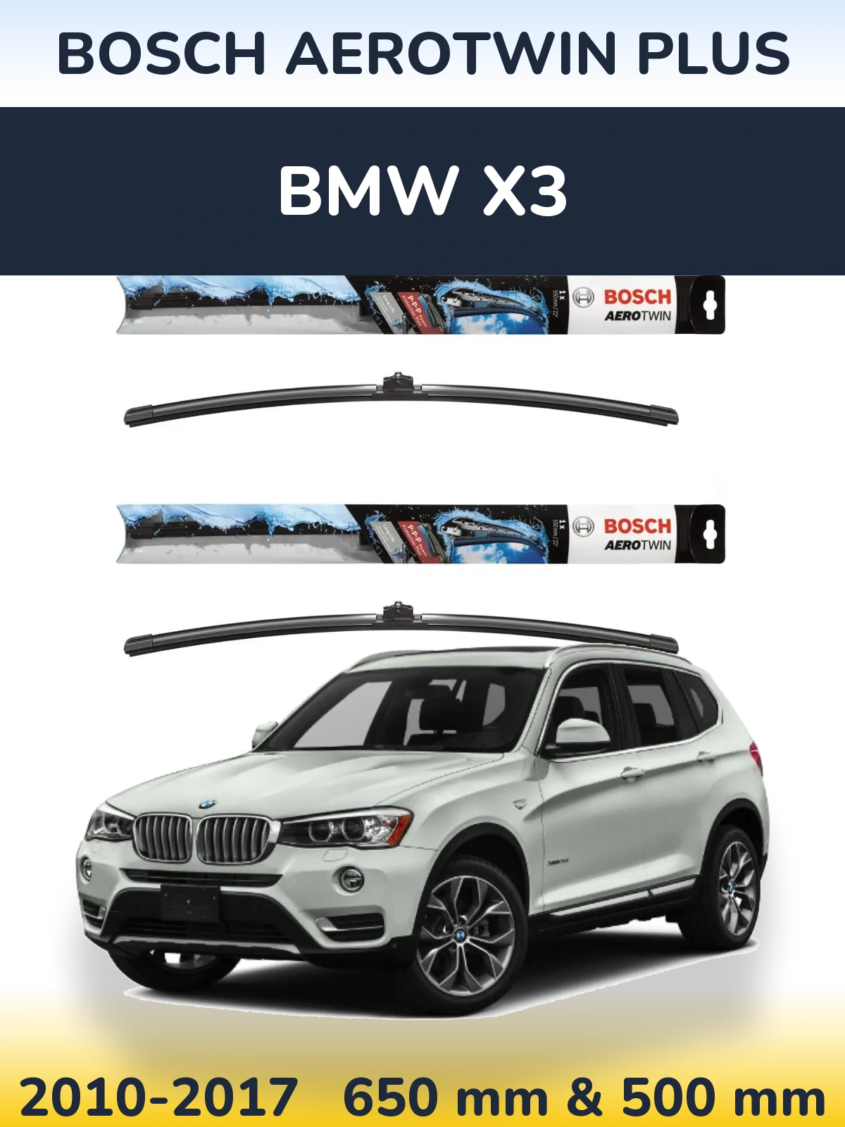 Komplet przednich wycieraczek BOSCH AeroTwin Plus 650 & 500 mm do BMW X3 2010-2017