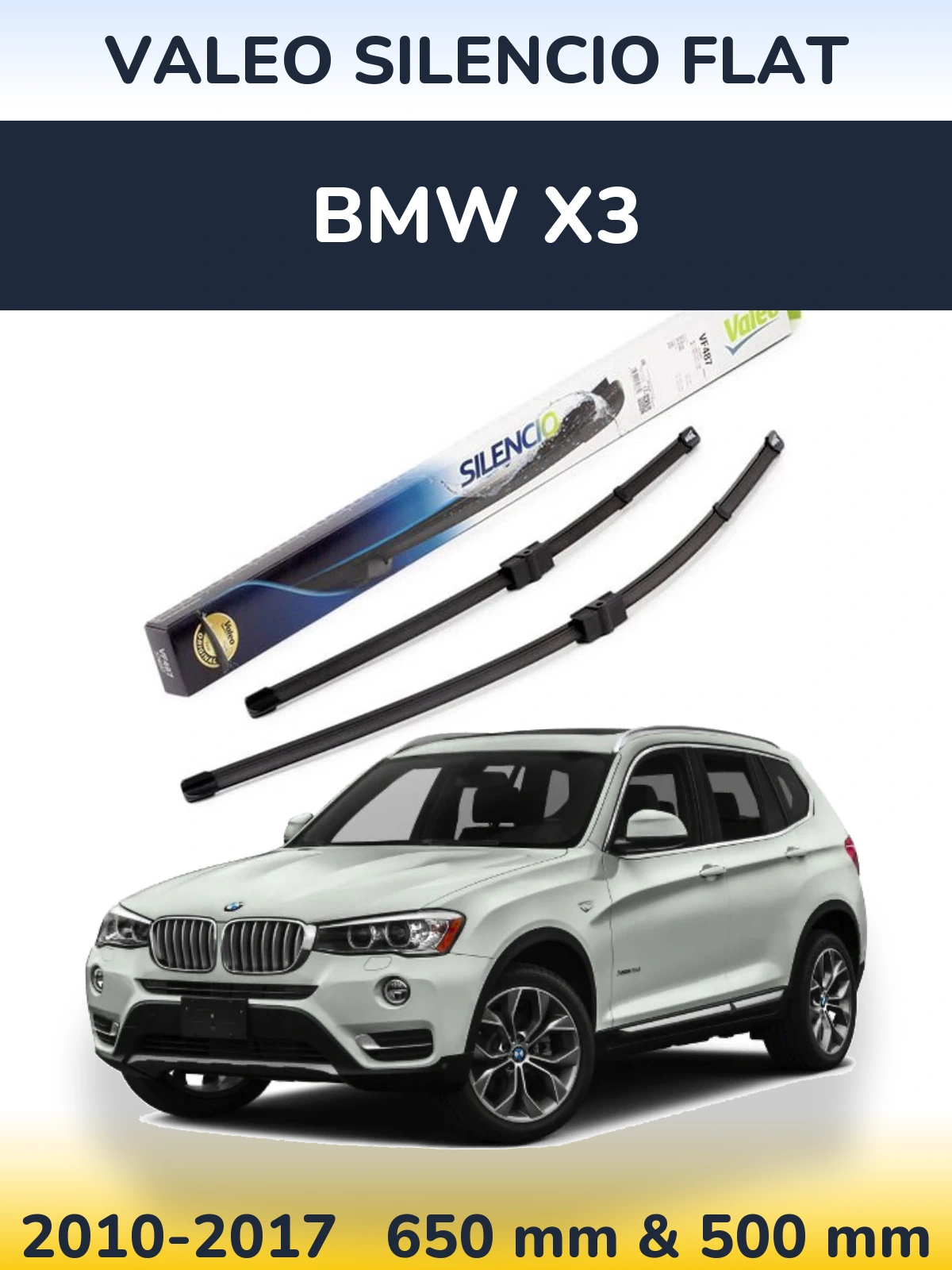 Komplet przednich wycieraczek Valeo Silencio Flat 650 & 500 mm do BMW X3 2010-2017
