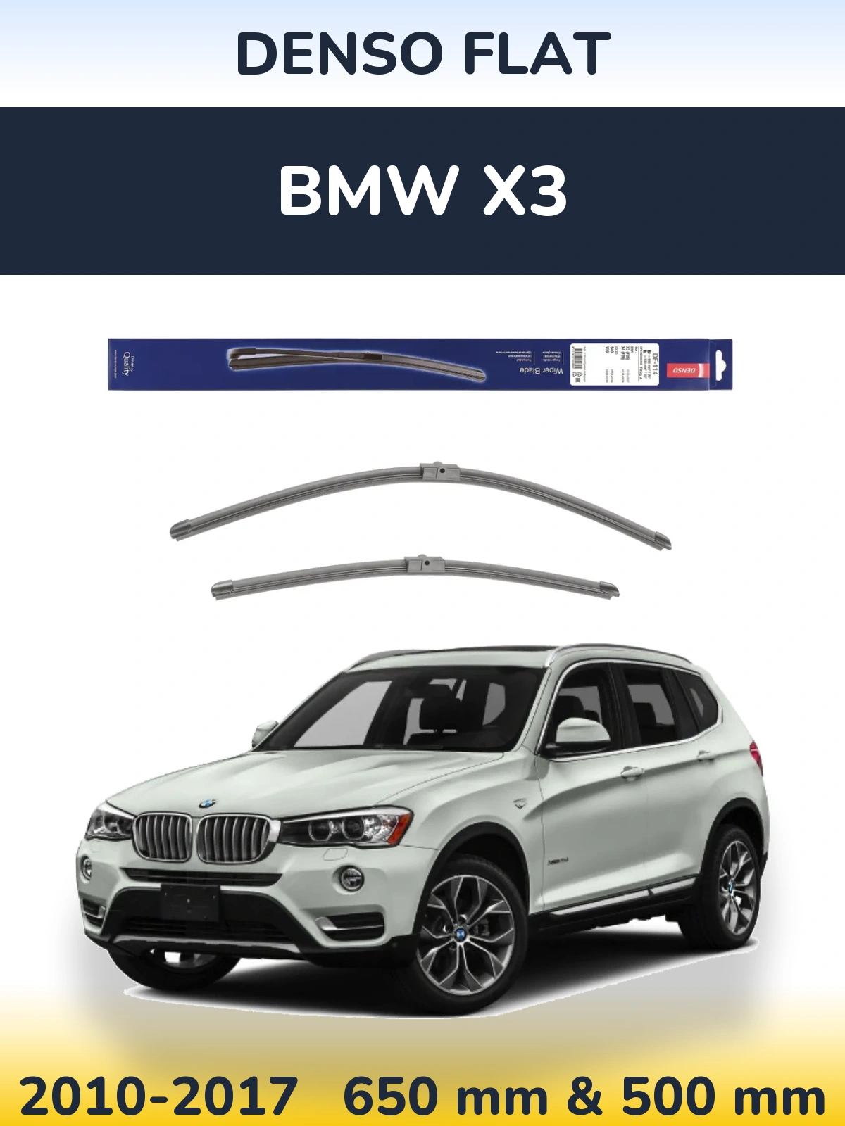Front wiper blade set Denso Flat 650 & 500 mm for BMW X3 2010-2017