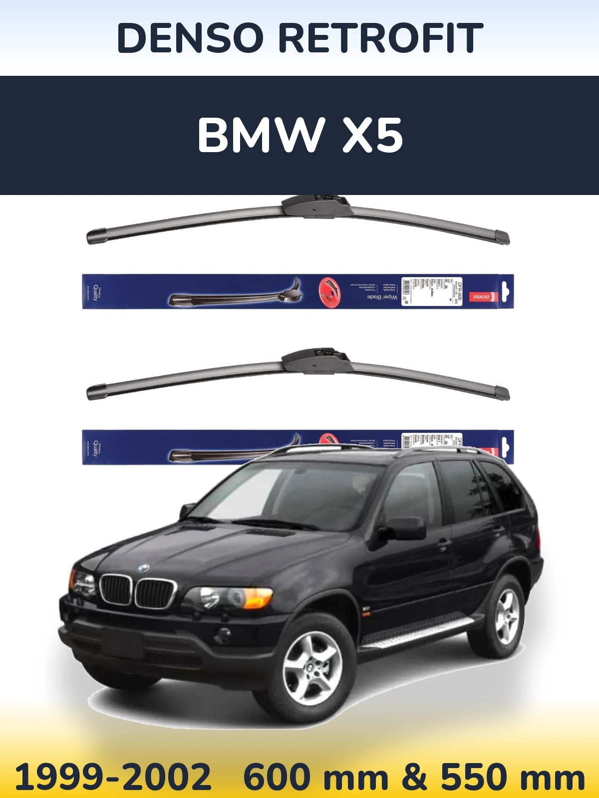 Komplet przednich wycieraczek Denso Retrofit 600 & 550 mm do BMW X5 1999-2002