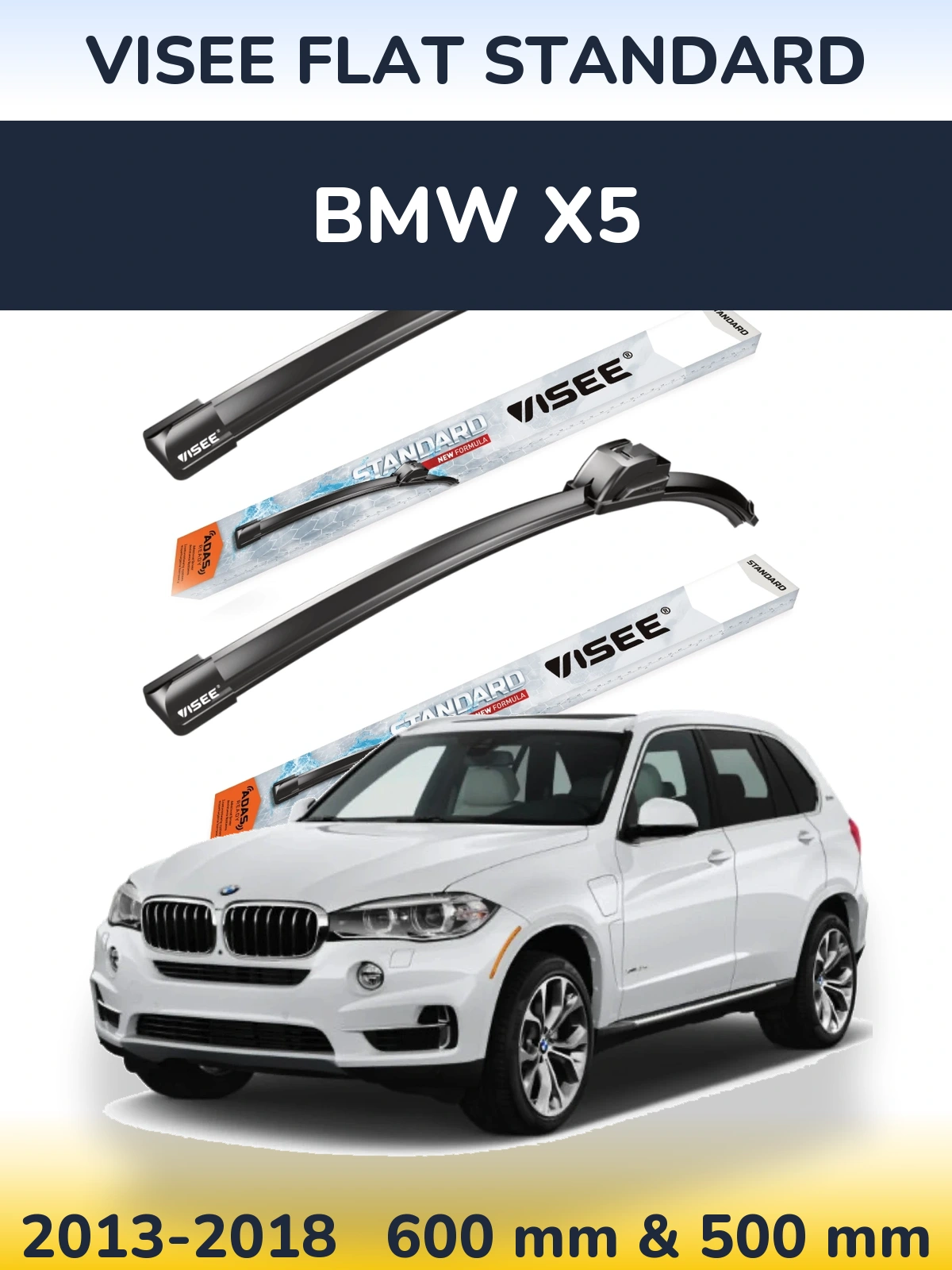 Komplet przednich wycieraczek VISEE FLAT STANDARD 600 & 500 mm do BMW X5 2013-2018
