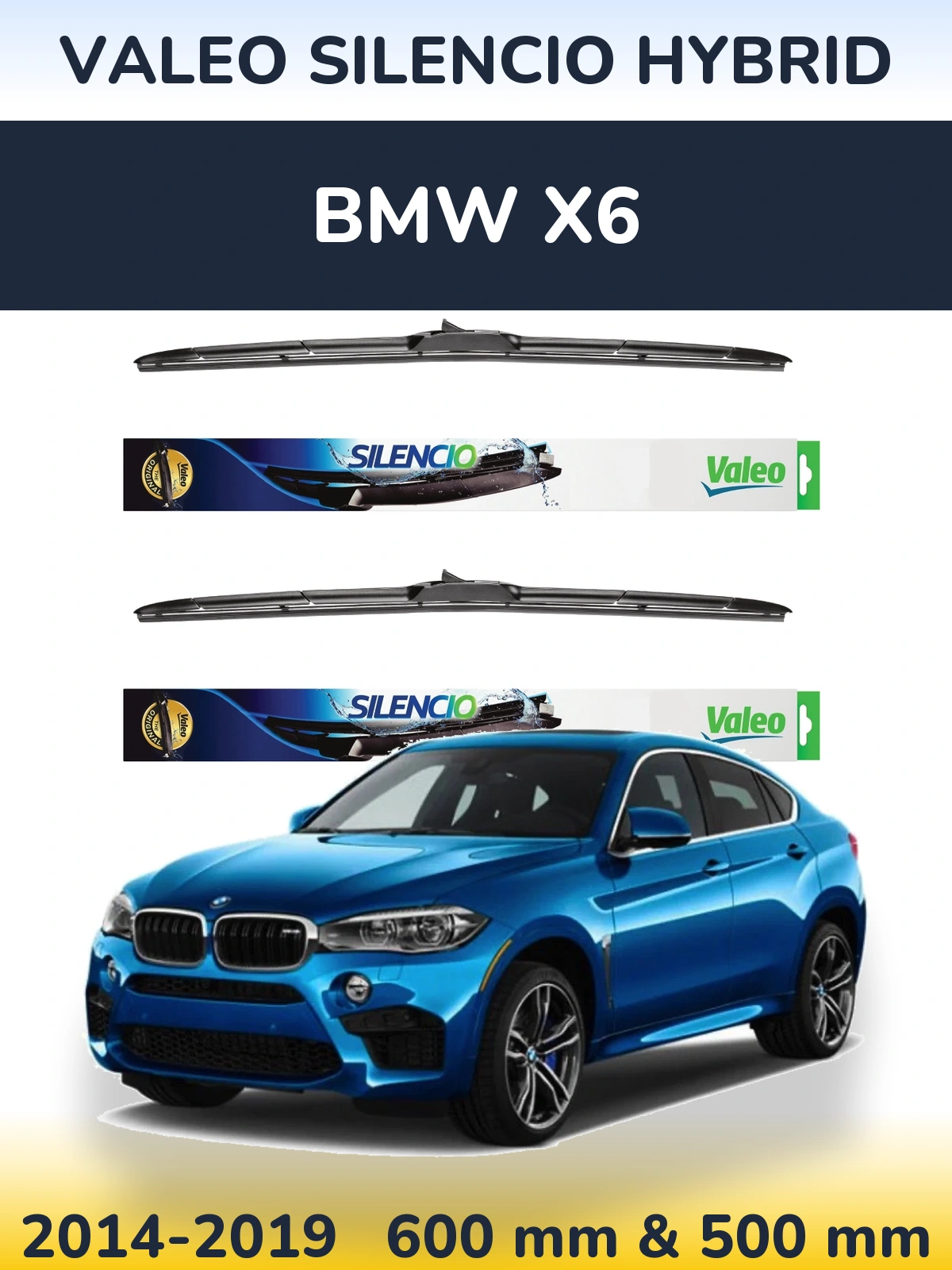 Комплект передних дворников Valeo Silencio Hybrid 600 & 500 мм для BMW X6 2014-2019