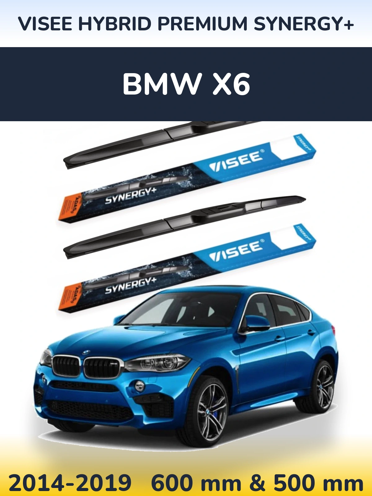 Комплект передних дворников VISEE HYBRID PREMIUM SYNERGY+ 600 & 500 мм для BMW X6 2014-2019
