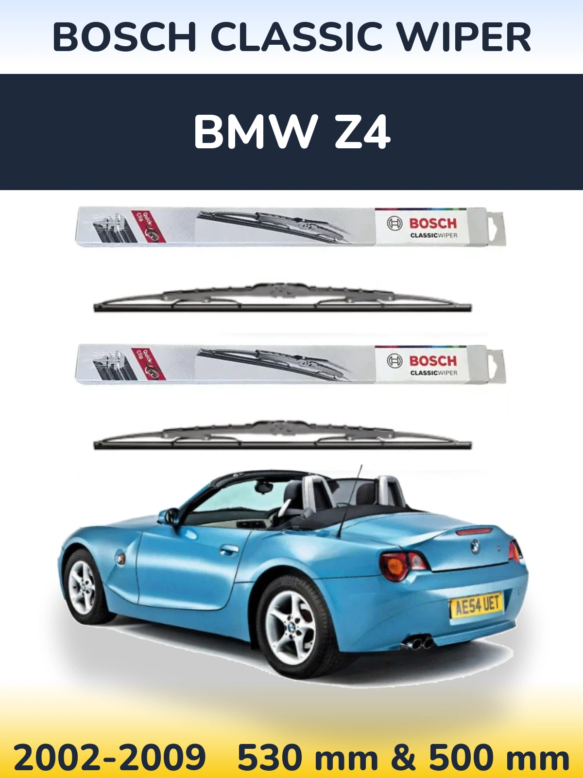 Komplet przednich wycieraczek BOSCH Classic Wiper 530 & 500 mm do BMW Z4 2002-2009