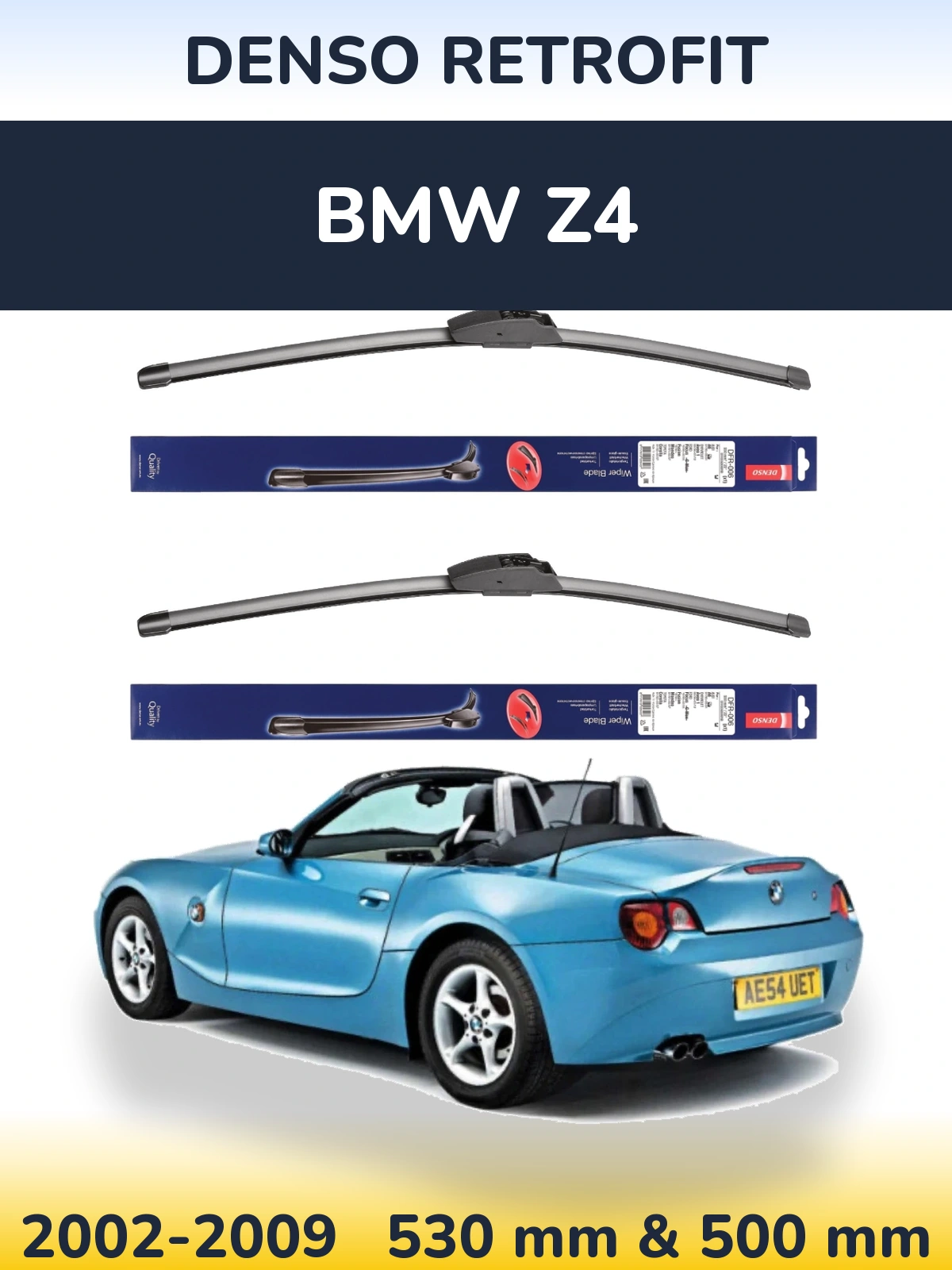 Front wiper blade set Denso Retrofit 530 & 500 mm for BMW Z4 2002-2009