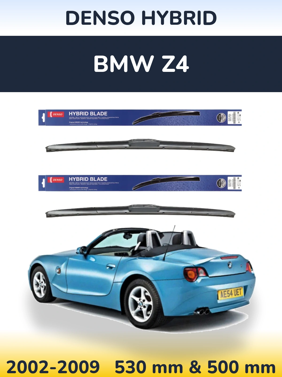 Komplet przednich wycieraczek Denso Hybrid 530 & 500 mm do BMW Z4 2002-2009