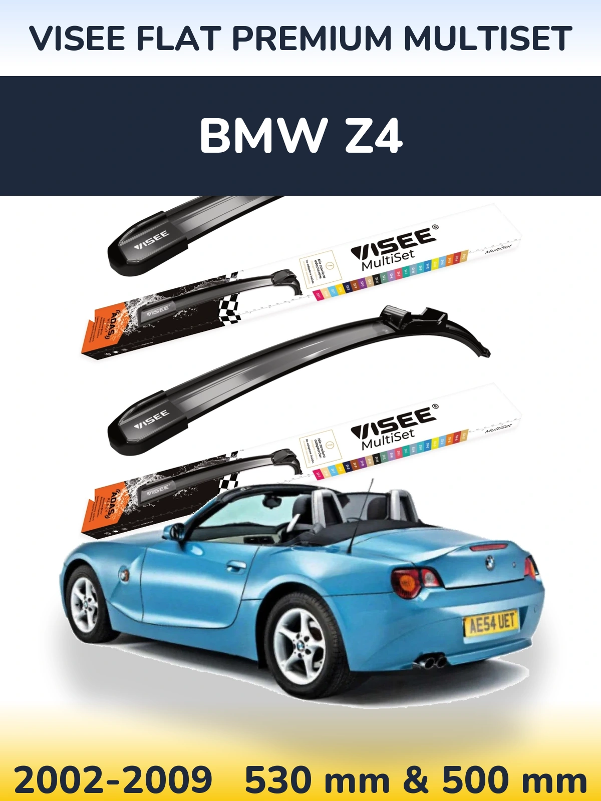 Komplet przednich wycieraczek VISEE FLAT PREMIUM MultiSet 530 & 500 mm do BMW Z4 2002-2009