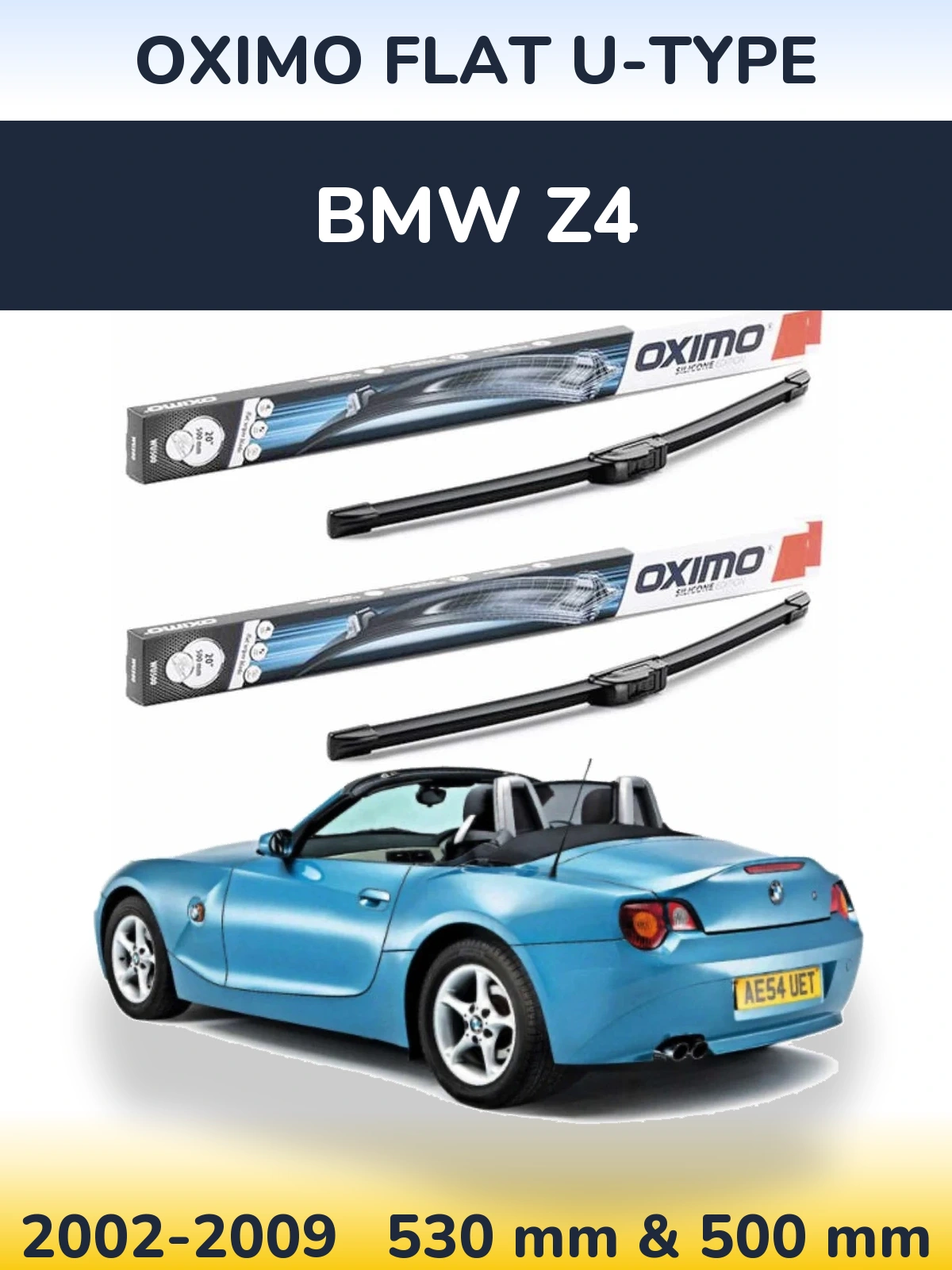 Комплект передних дворников Oximo Flat U-type 530 & 500 мм для BMW Z4 2002-2009
