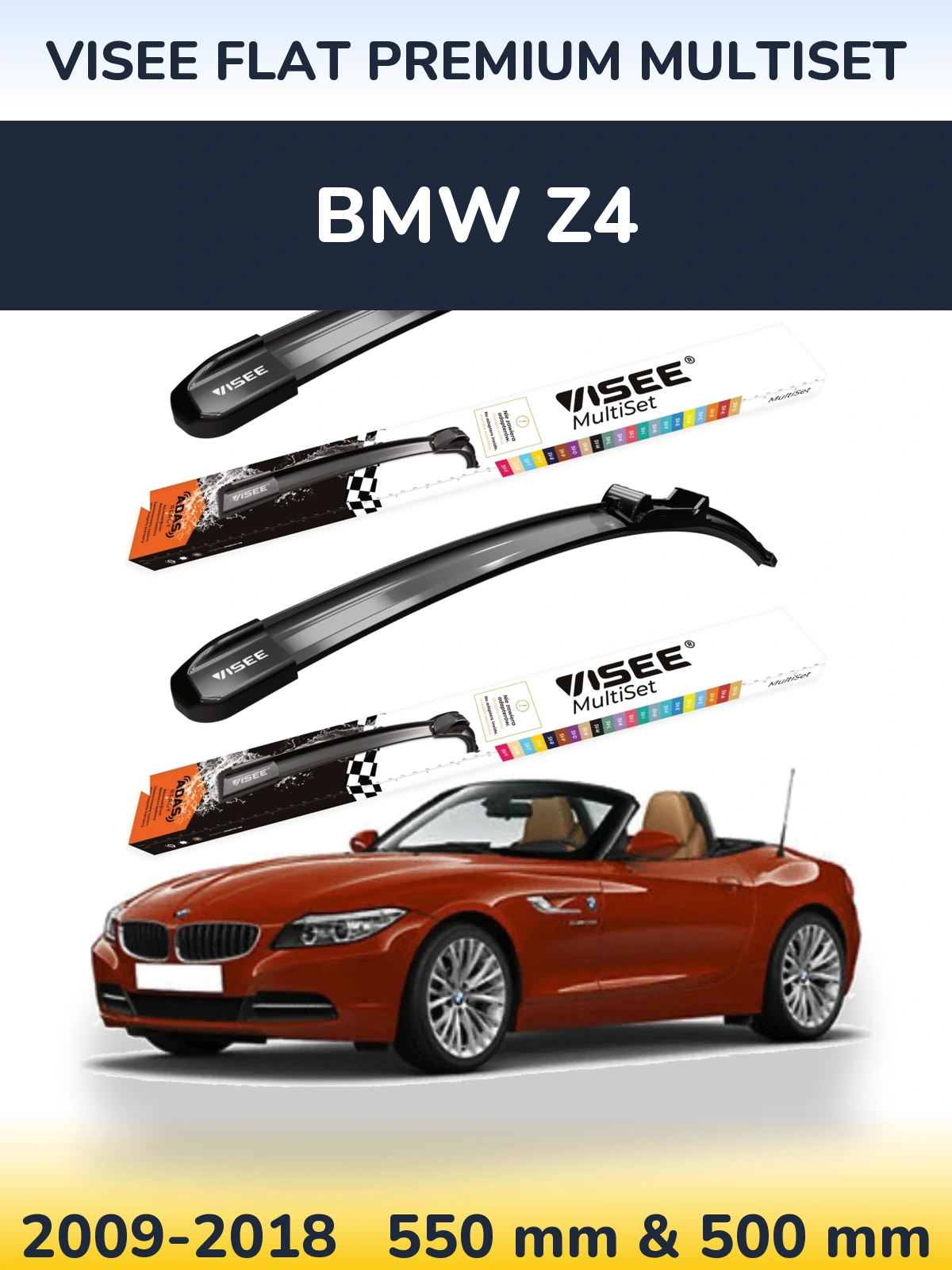 Komplet przednich wycieraczek VISEE FLAT PREMIUM MultiSet 550 & 500 mm do BMW Z4 2009-2018