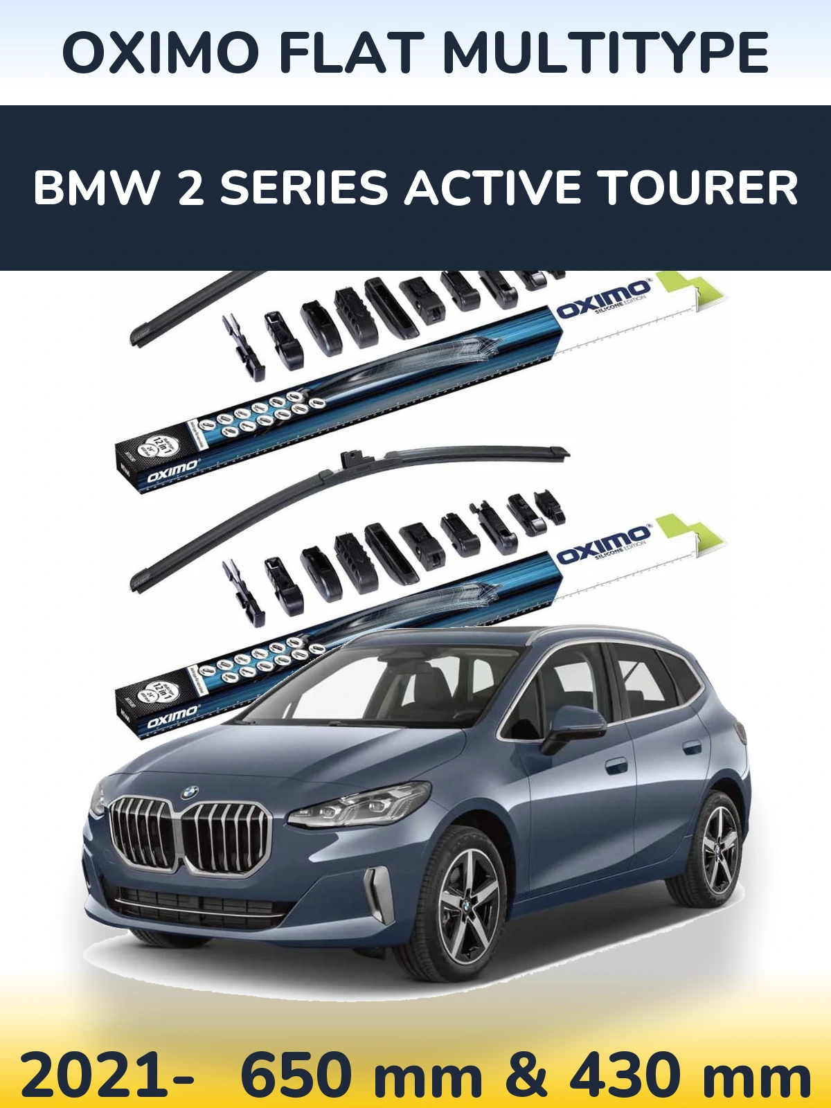 Komplet przednich wycieraczek Oximo Flat MultiType 650 & 430 mm do BMW Seria 2 Active Tourer 2021-2026