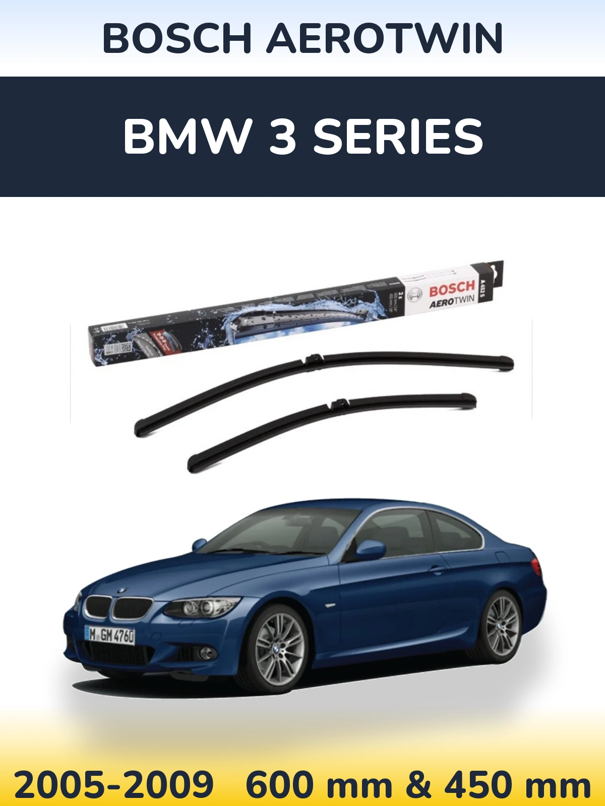 Komplet przednich wycieraczek BOSCH AeroTwin 600 & 450 mm do BMW Seria 3 2005-2009