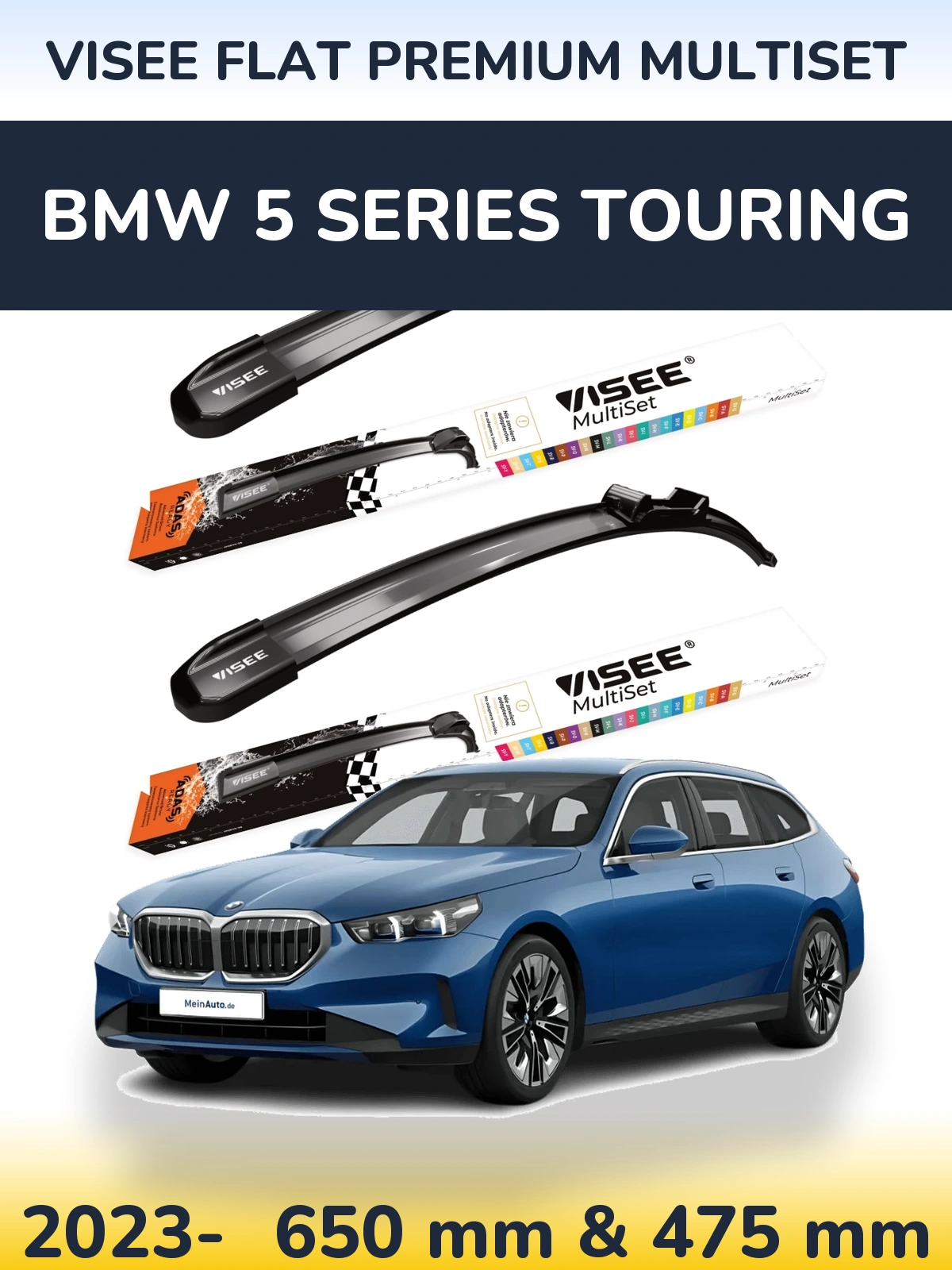 Komplet przednich wycieraczek VISEE FLAT PREMIUM MultiSet 650 & 475 mm do BMW Seria 5 Touring 2023-2026