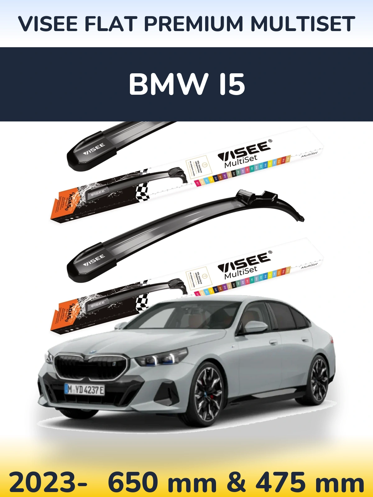 Front wiper blade set VISEE FLAT PREMIUM MultiSet 650 & 475 mm for BMW i5 2023-2026