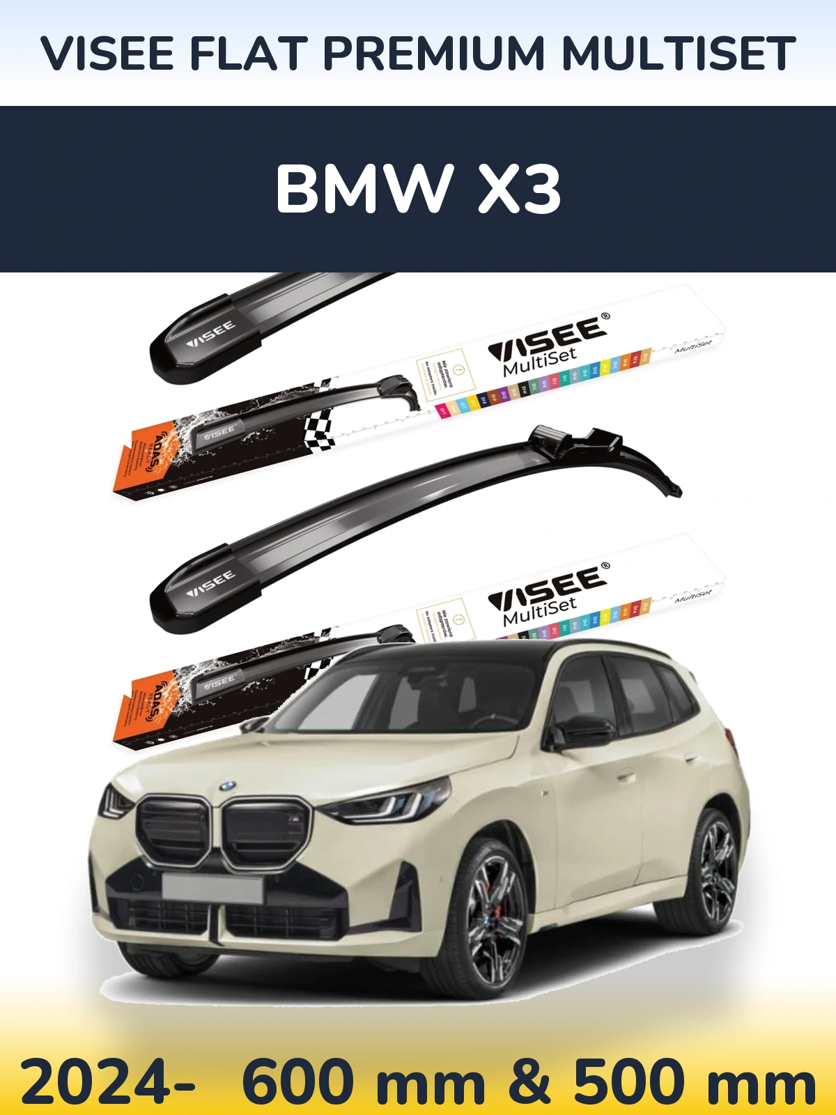 Komplet przednich wycieraczek VISEE FLAT PREMIUM MultiSet 600 & 500 mm do BMW X3 2024-2026