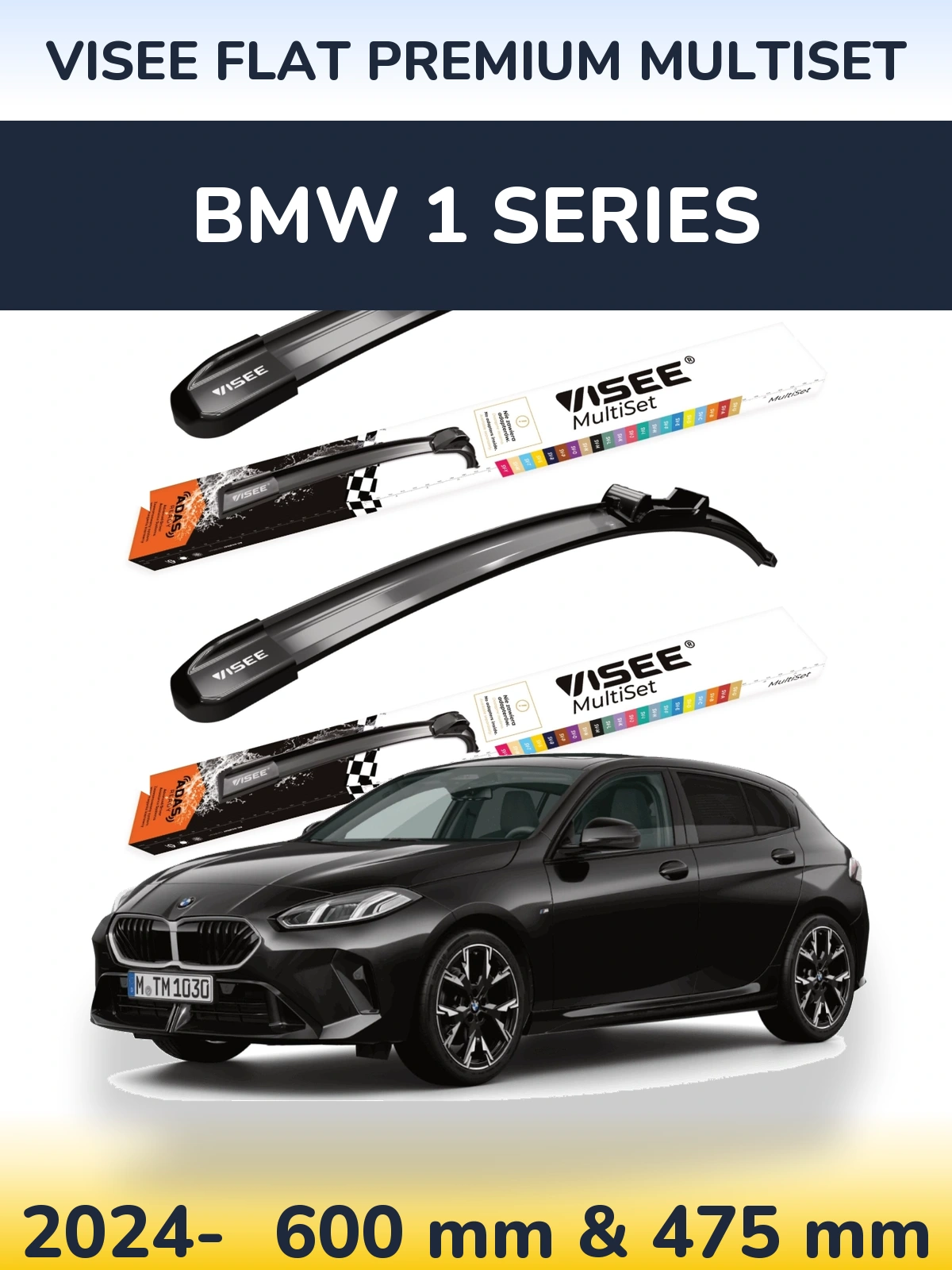 Komplet przednich wycieraczek VISEE FLAT PREMIUM MultiSet 600 & 475 mm do BMW Seria 1 2024-2026