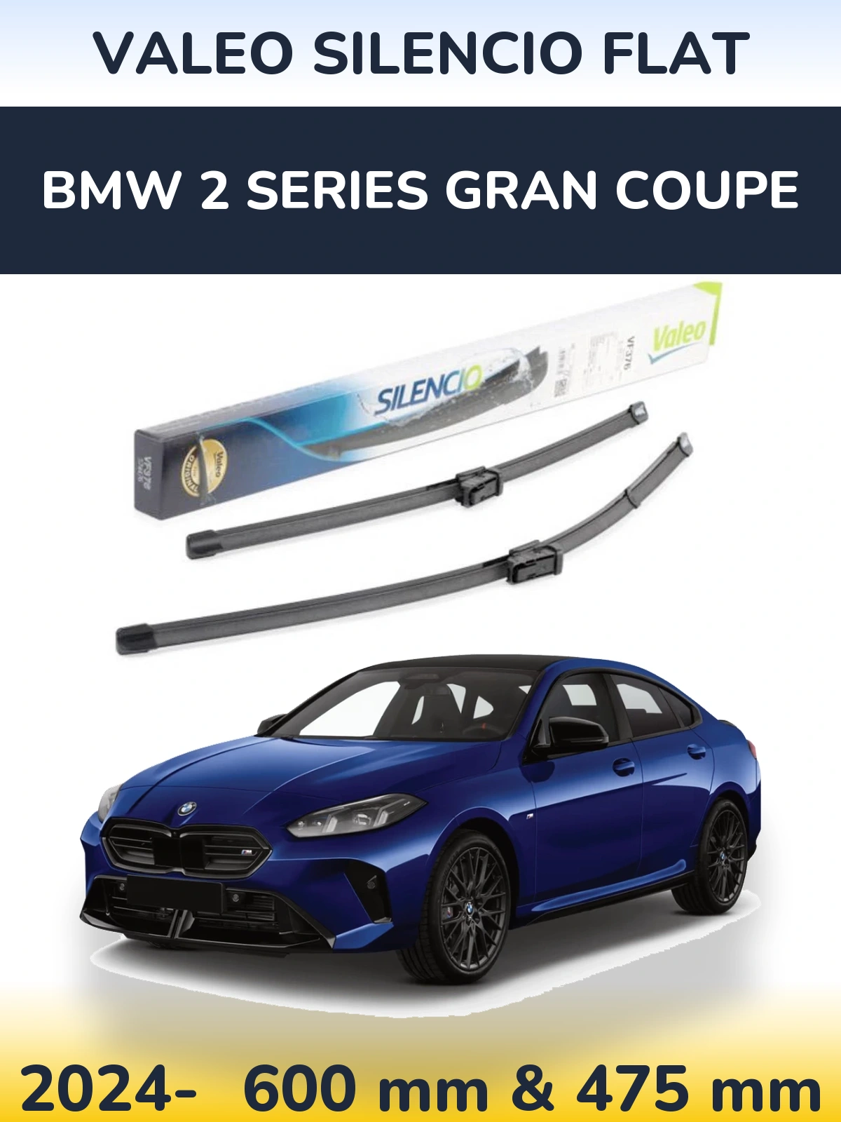 Komplet przednich wycieraczek Valeo Silencio Flat 600 & 475 mm do BMW Seria 2 Gran Coupe 2024-2026