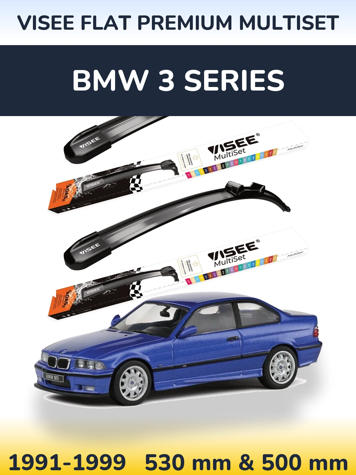 Front wiper blade set VISEE FLAT PREMIUM MultiSet 530 & 500 mm for BMW 3 Series 1991-1999