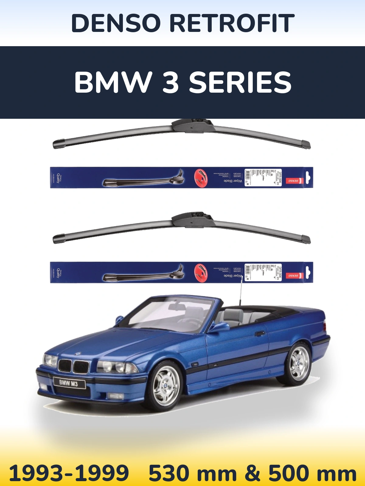 Komplet przednich wycieraczek Denso Retrofit 530 & 500 mm do BMW Seria 3 1993-1999