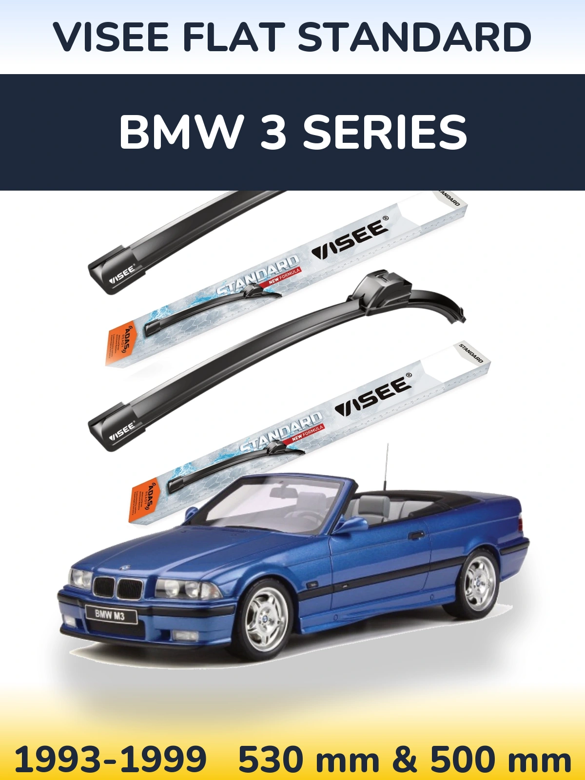 Front wiper blade set VISEE FLAT STANDARD 530 & 500 mm for BMW 3 Series 1993-1999