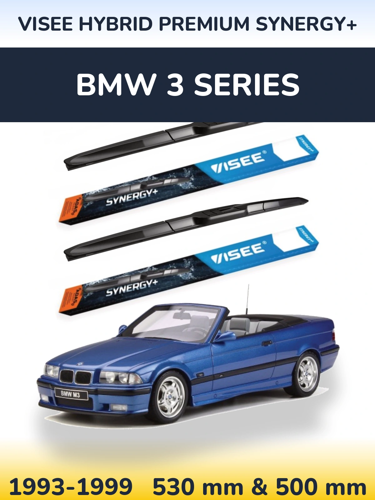 Komplet przednich wycieraczek VISEE HYBRID PREMIUM SYNERGY+ 530 & 500 mm do BMW Seria 3 1993-1999