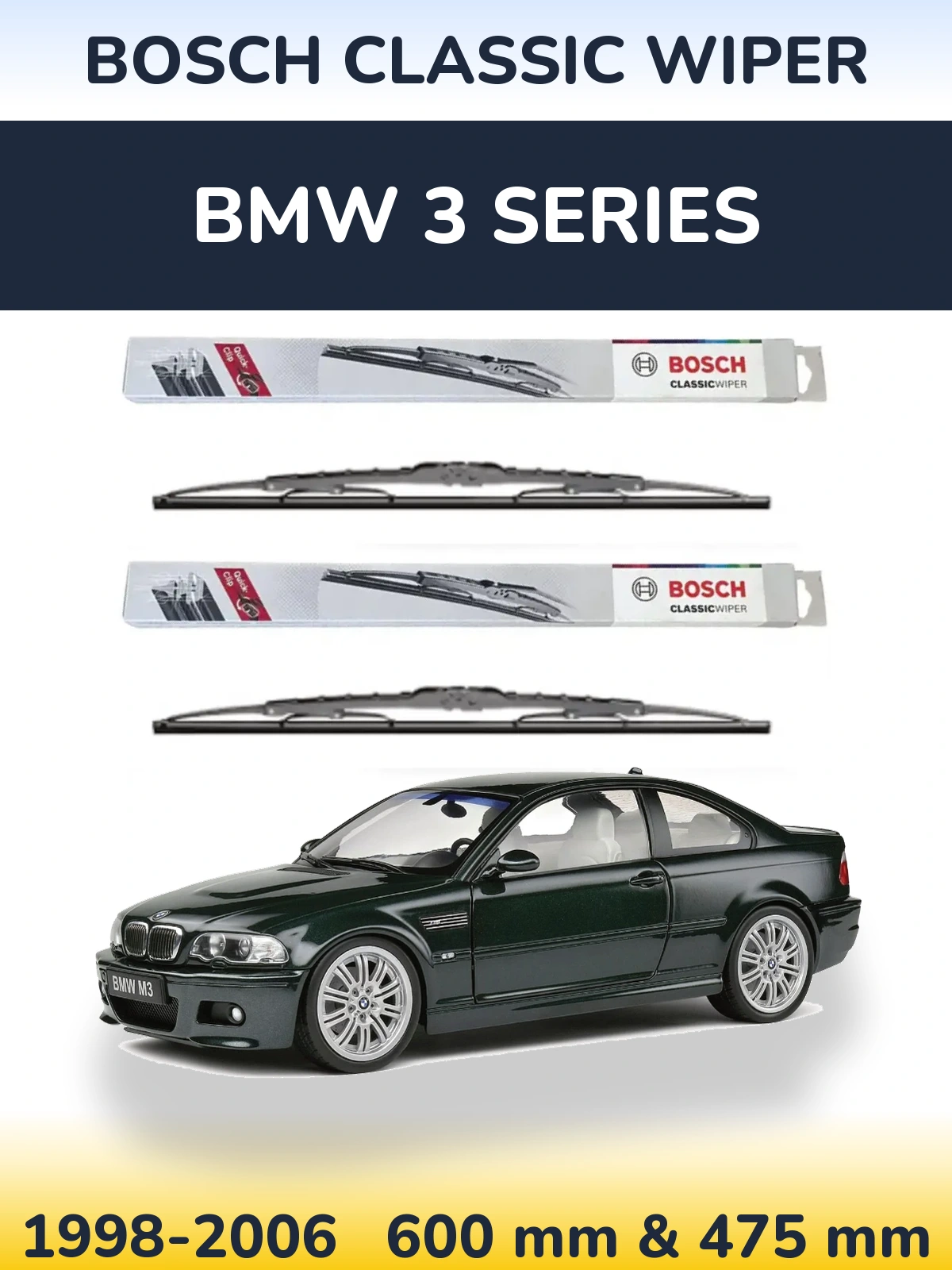 Komplet przednich wycieraczek BOSCH Classic Wiper 600 & 475 mm do BMW Seria 3 1998-2006