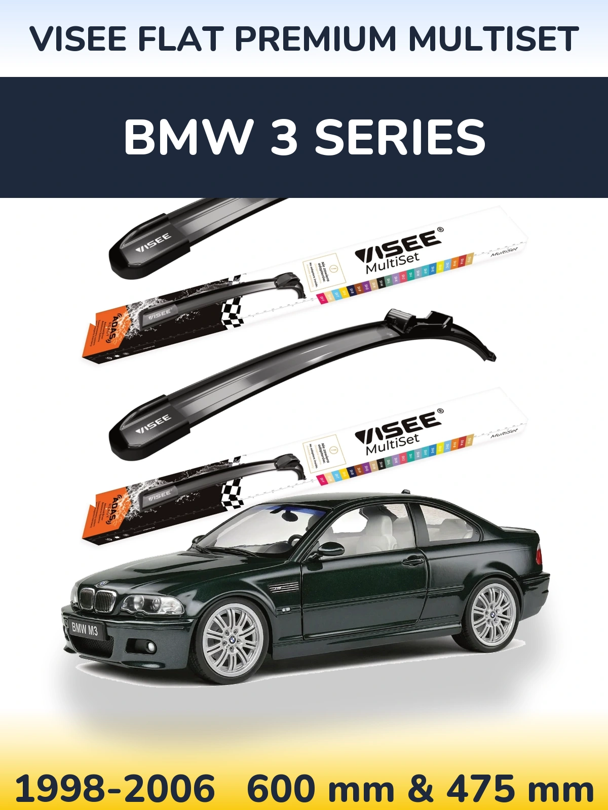 Front wiper blade set VISEE FLAT PREMIUM MultiSet 600 & 475 mm for BMW 3 Series 1998-2006
