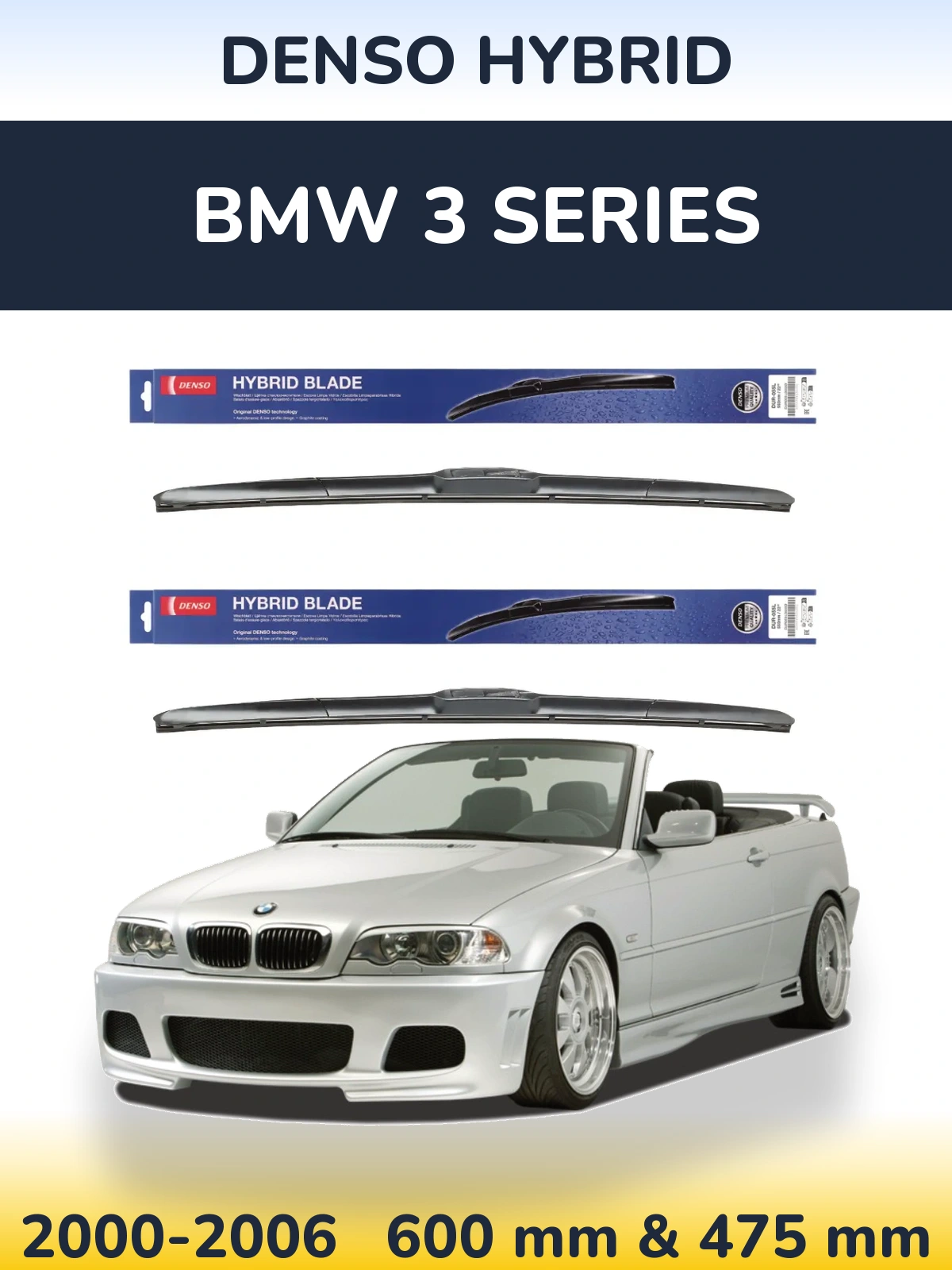 Komplet przednich wycieraczek Denso Hybrid 600 & 475 mm do BMW Seria 3 2000-2006