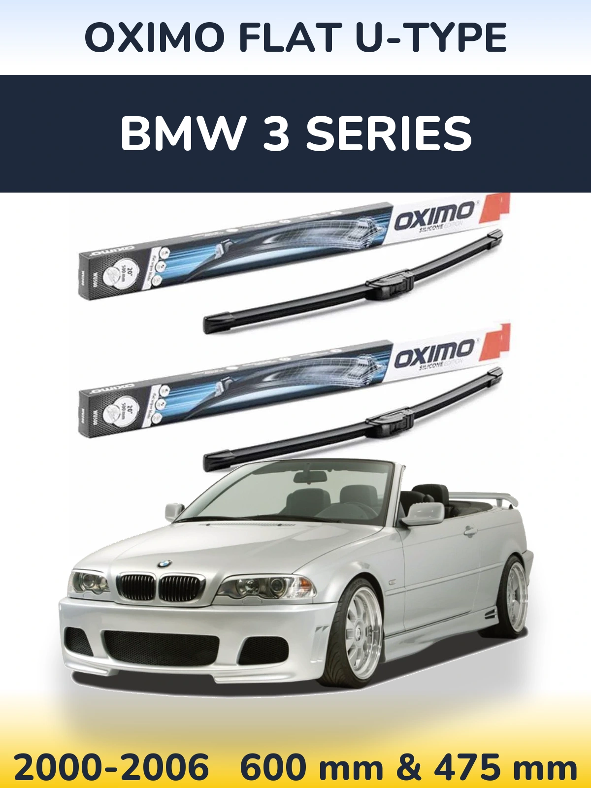 Front wiper blade set Oximo Flat U-type 600 & 475 mm for BMW 3 Series 2000-2006