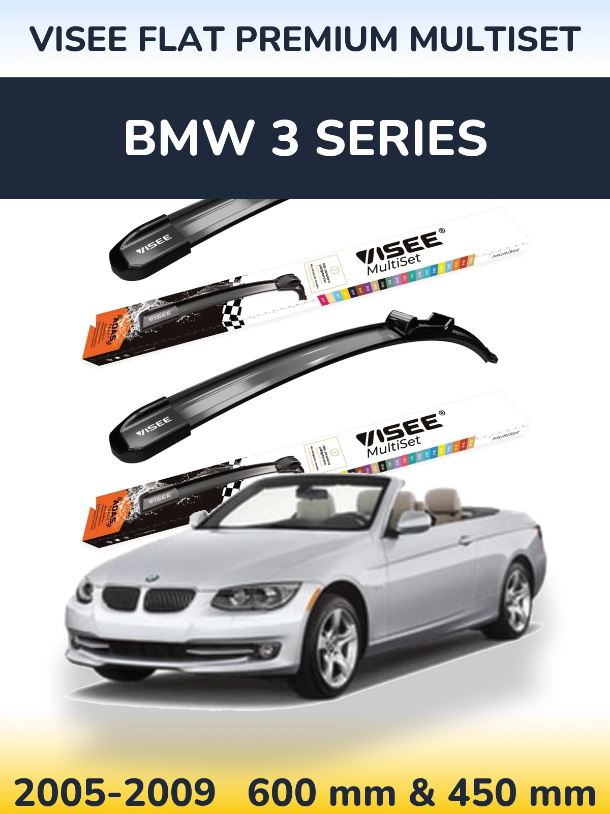 Komplet przednich wycieraczek VISEE FLAT PREMIUM MultiSet 600 & 450 mm do BMW Seria 3 2005-2009