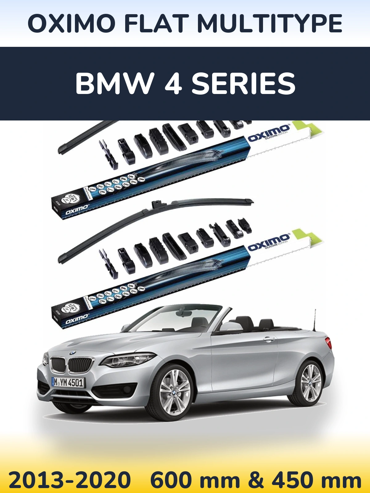Комплект передних дворников Oximo Flat MultiТипe 600 & 450 мм для BMW 4 Series 2013-2020